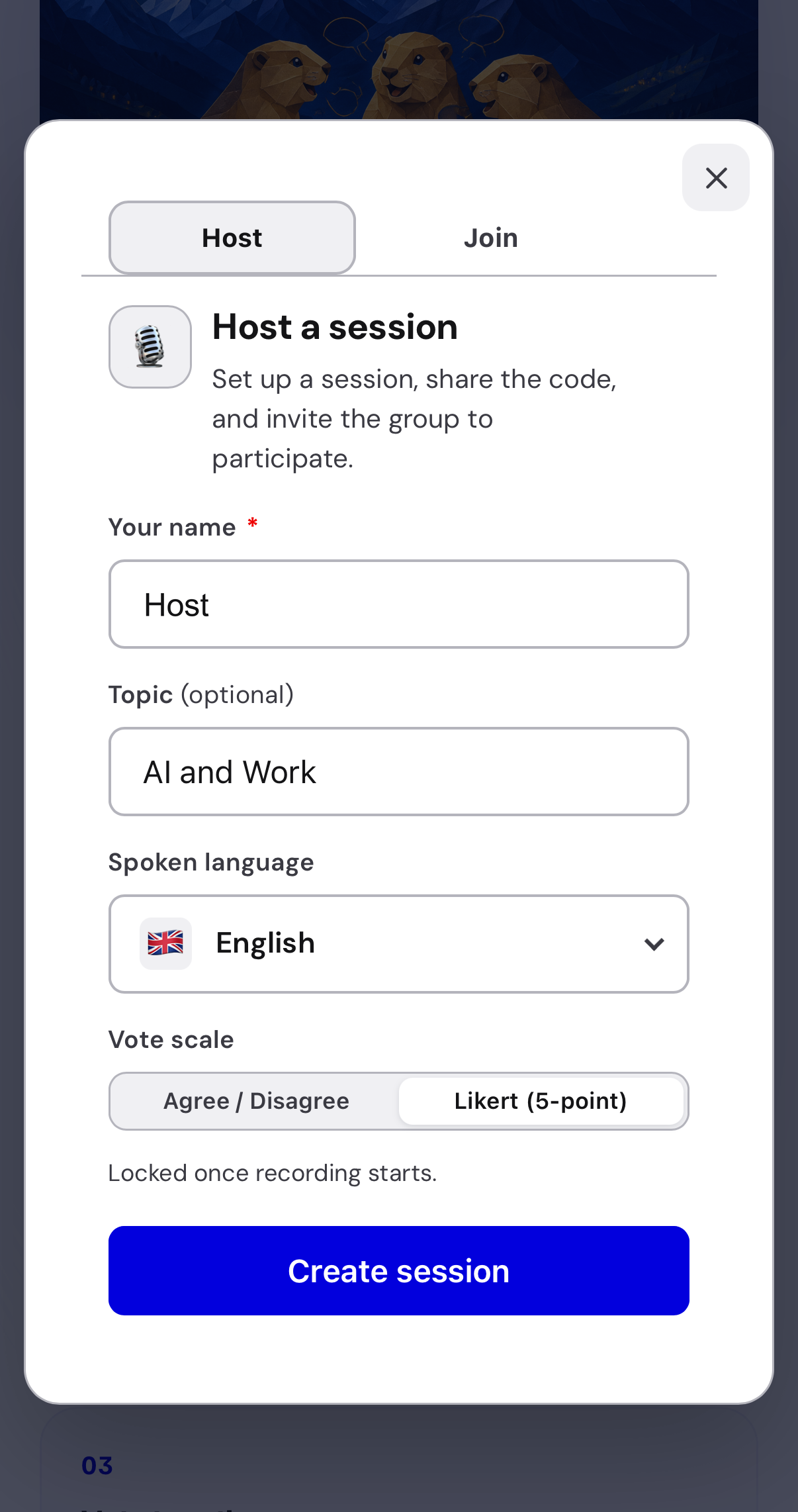 (a) Moderator hosts a new session