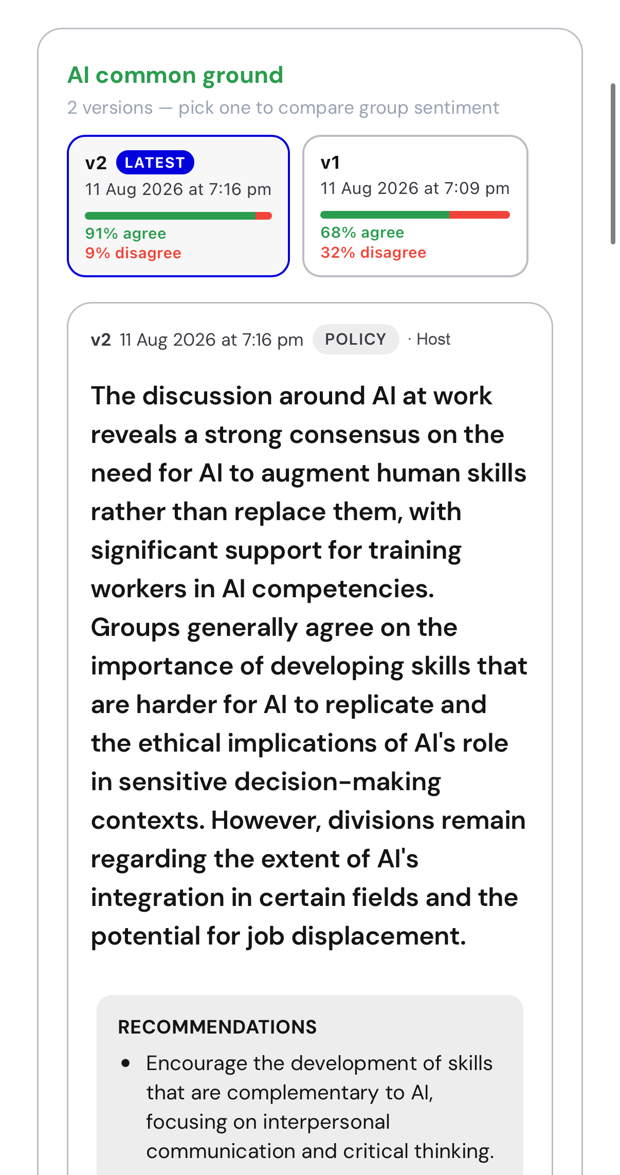 (f) Moderator generates AI summary